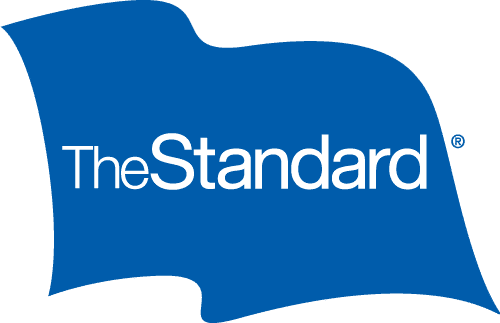 A blue flag-shaped logo with the words The Standard in white letters, with The in thin font and Standard in bold font.